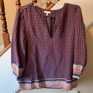 Joie Silk Blend Amy Scarf Checkered Pattern Top